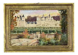 Hippolyte Camille Delpy, French Castle, 1800s, Oil, Framed