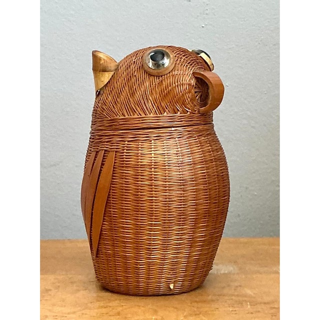 Vintage Shanghai Weave Rattan Owl Basket For Sale - Image 11 of 12
