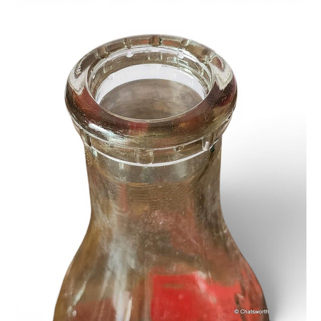 Mid-Century Modern Vintage Meadow Gold Glass Quart Milk Bottle W/ Red Graphics, 1960s For Sale - Image 3 of 6