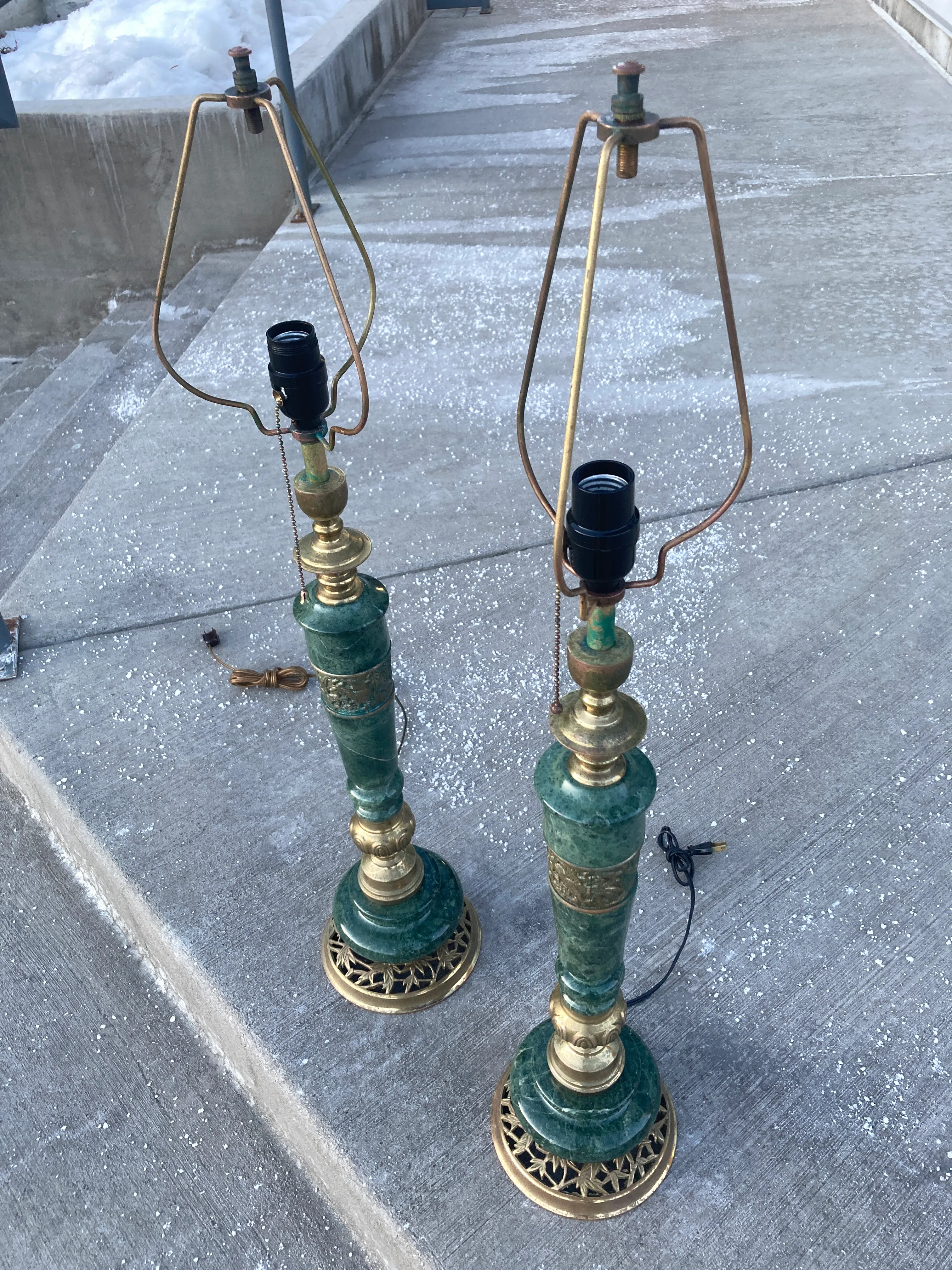 1920s Black Granite & Bronze Lamps, a Pair