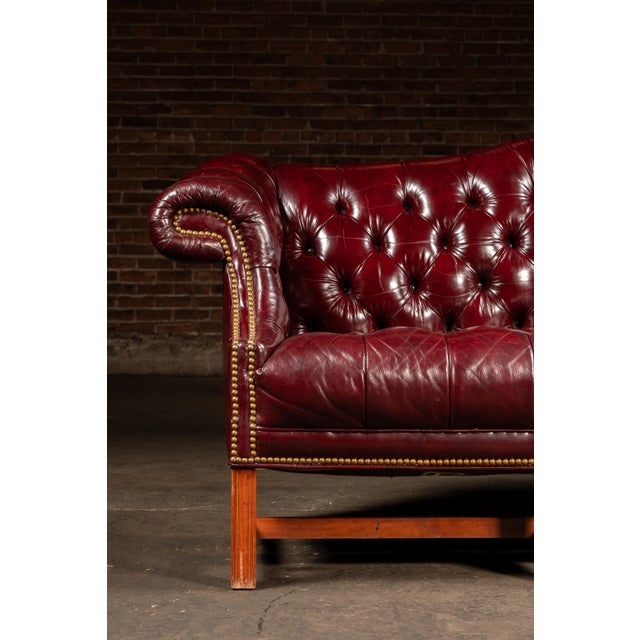 Mid 20th Century Vintage Chippendale-Style Camelback Chesterfield Leather Sofa in Oxblood For Sale - Image 5 of 13