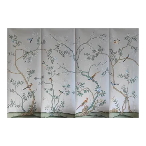 Chinoiserie Mural Hand Painted Wallpapers on Metallic Xuan Paper - 4 Panels