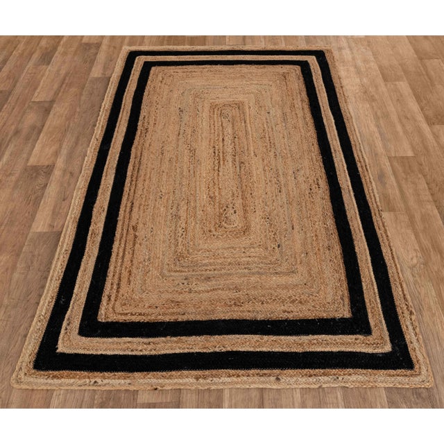 Modern 8'x10' Black Border Rectangle Jute Handmade Rug For Sale - Image 3 of 7