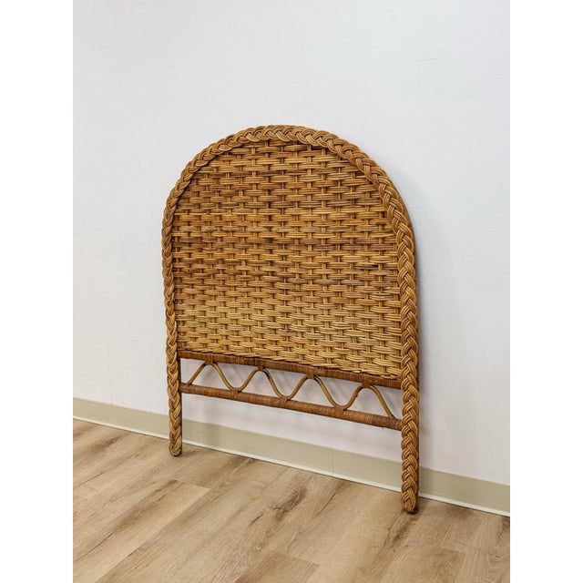 Hollywood Regency Vintage, Coastal, Boho Wicker Woven Wicker and Rattan, Twin Headboard Bed Accent For Sale - Image 3 of 14