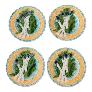 Antique French Barbotine Majolica Asparagus Plates, Circa 1880–1900 - Set of Four For Sale