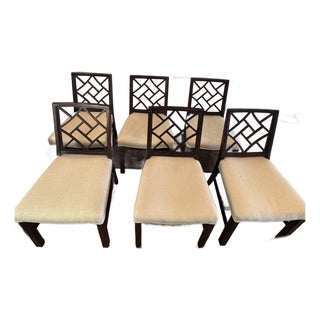 1960s Chinese Chippendale Cockpen Dining Chairs, New Upholstery — Set of 6 For Sale