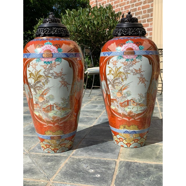 Ceramic Monumental Antique Japanese Kutani Vases - a Pair For Sale - Image 7 of 12