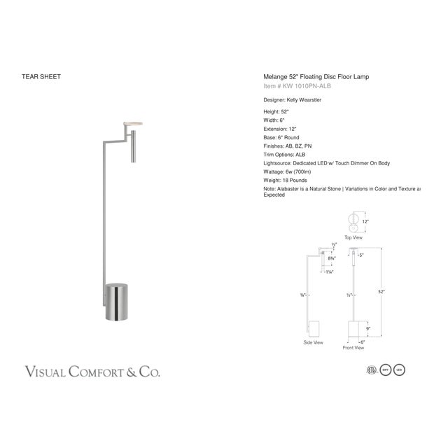 Kelly Wearstler by Visual Comfort Signature Melange 52" Floating Disc Floor Lamp in Polished Nickel with Alabaster...