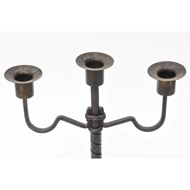 Art Deco Vintage Arts and Crafts Bronze 3 Arm Candlestick Austrian Signed For Sale - Image 3 of 11
