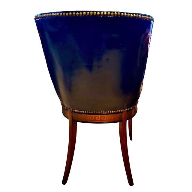 Neoclassical-Style Tufted Leather Side Chair With Greek Key Trim For Sale In San Francisco - Image 6 of 10