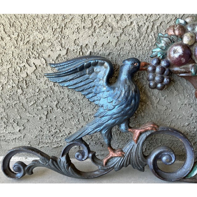 Circa Late 19th-Century Cast Iron Victorian-Style Pediment With Fruit Urn & Swooping Ravens For Sale - Image 14 of 18