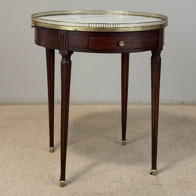 Early 20th Century Antique French Louis XVI Mahogany Marble Top Bouillotte Table For Sale - Image 5 of 18