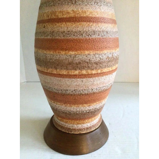 1960s 1960s Mid Century Glazed Ceramic Table Lamp With Wood Base For Sale - Image 5 of 9