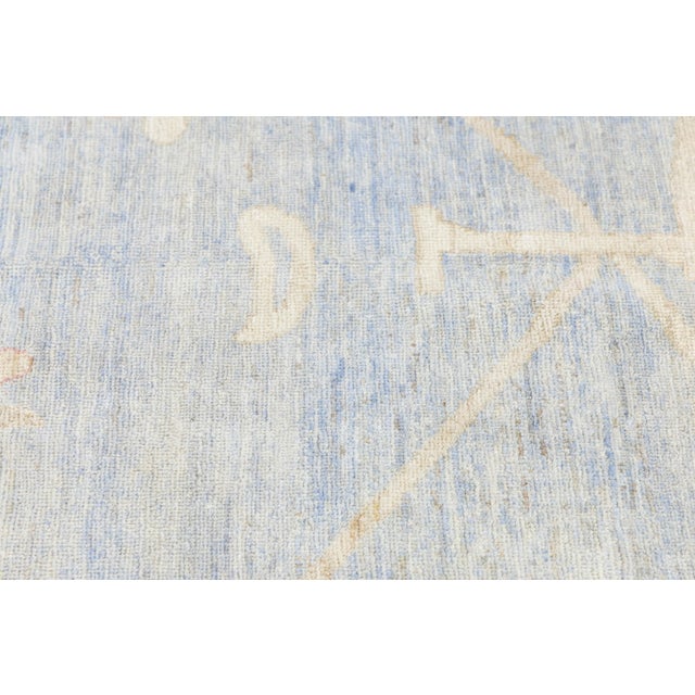 Modern Oushak Style Area Rug – Hand-Knotted Wool – Muted Blue, Soft Peach & Sand For Sale In New York - Image 6 of 11