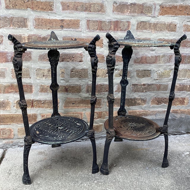 Antique Set of Two Tiered Cast Iron Table/ Plant Stand Victorian Style For Sale - Image 11 of 12