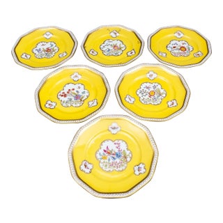 Mid 20th Century Rosenthal Bavaria Dresden Yellow Gold Gilt Floral Porcelain Salad Plate - Set of 6 For Sale