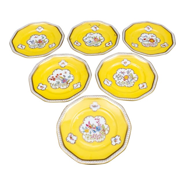 Mid 20th Century Rosenthal Bavaria Dresden Yellow Gold Gilt Floral Porcelain Salad Plate - Set of 6 For Sale