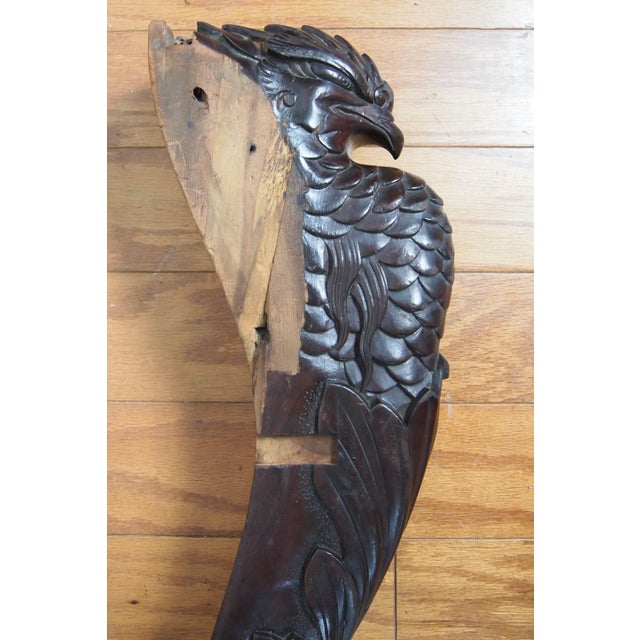 Set of 3 Carved Hawk Mahogany Architectural Fragments For Sale In Raleigh - Image 6 of 11