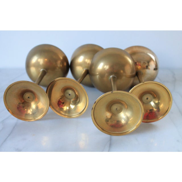 Brass Vintage Oval Faux Bamboo Brass Serving Tray W/ Set of Four Brass Champagne Coupes For Sale - Image 8 of 12