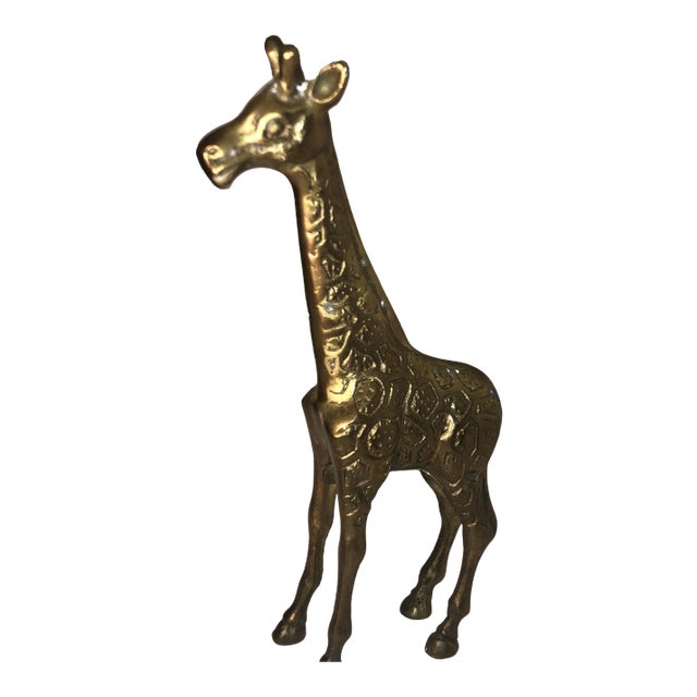 Vintage Mid-Century Modern Textured Brass Standing Giraffe For Sale