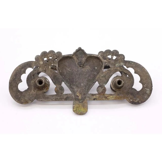 Metal Pair of Vintage 5.75 In. Dark Brass Patina Heart Dresser Pulls For Sale - Image 7 of 8