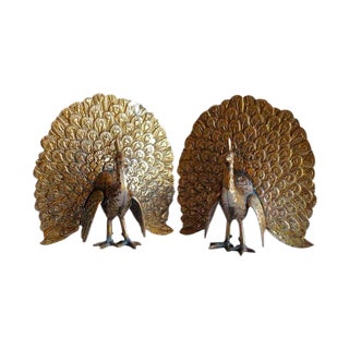 Vintage Brass Peacock Bookends - Pair For Sale