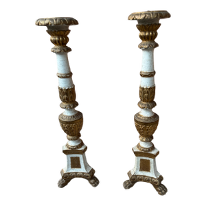 Late 19th Century Italian Baroque Altar Candlestick- a Pair