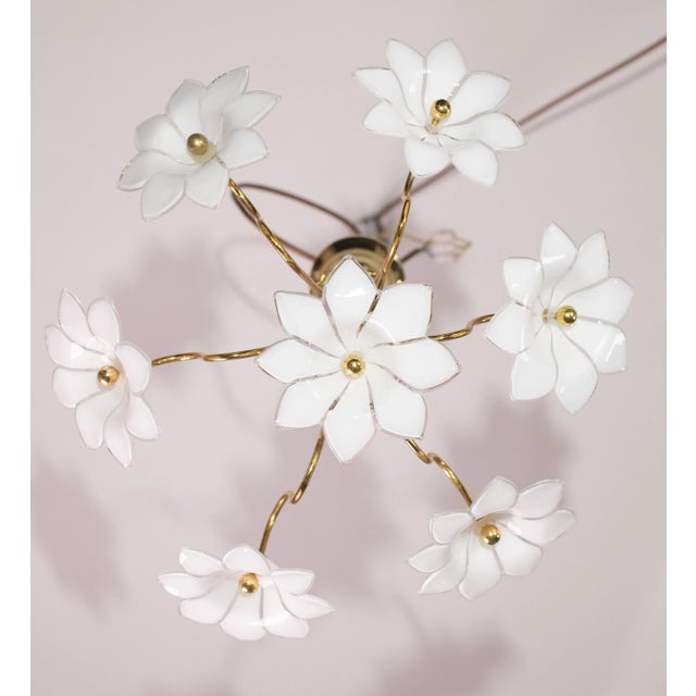 1970s Petite Murano Vintage Chandelier White Flowers, 1970 For Sale - Image 5 of 9