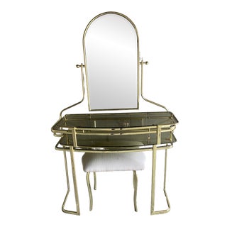 Vintage Morex Italian Brass Dressing Vanity With Stool and Mirror For Sale