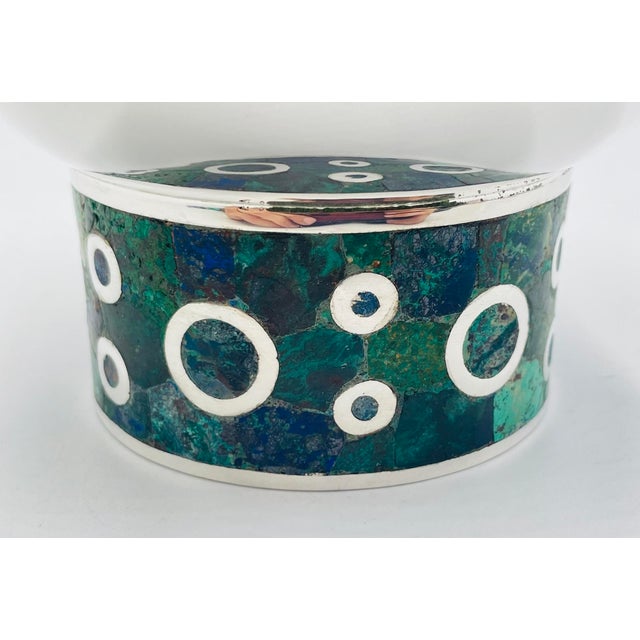 Los Castillo Silver Plate Malachite & Lapis Inlaid Bowl, Taxco, Mexico, 1960s For Sale - Image 9 of 18