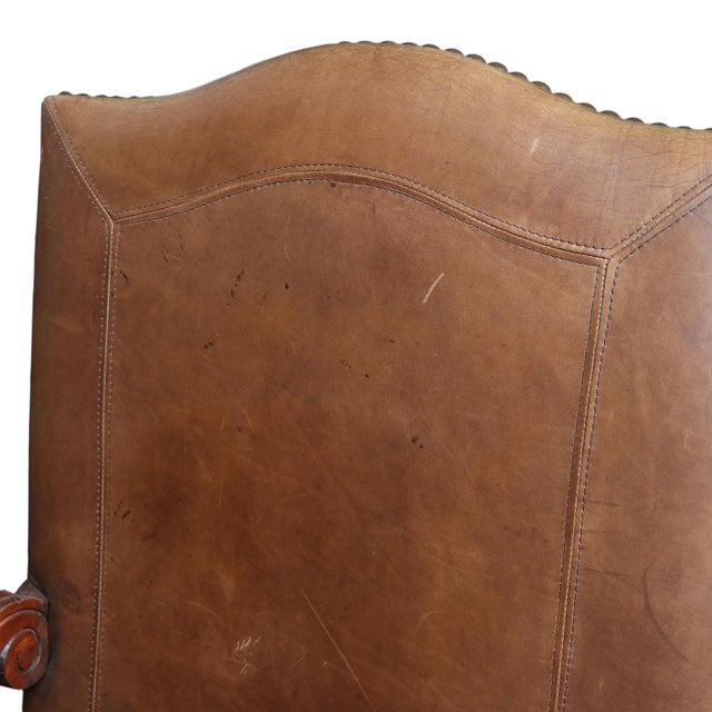 Leather Arm Chairs With Nail Head and Carving Details - A Pair For Sale In San Francisco - Image 6 of 9