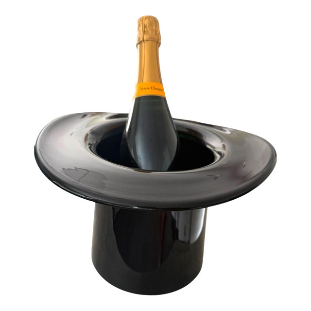 1970s Attributed Murano Hand-Blown Black Art Glass “Top Hat” Champagne Cooler or Wine Bucket For Sale