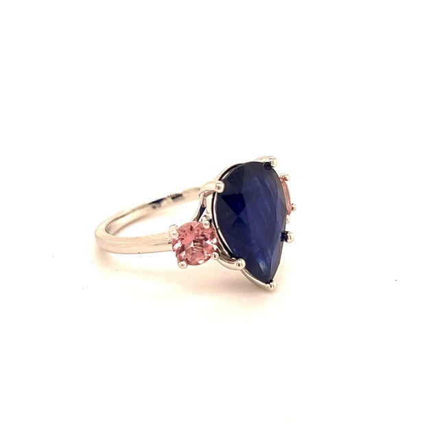Natural Sapphire Diamond Ring 7 14k W Gold 6.16 TCW Certified For Sale - Image 4 of 12