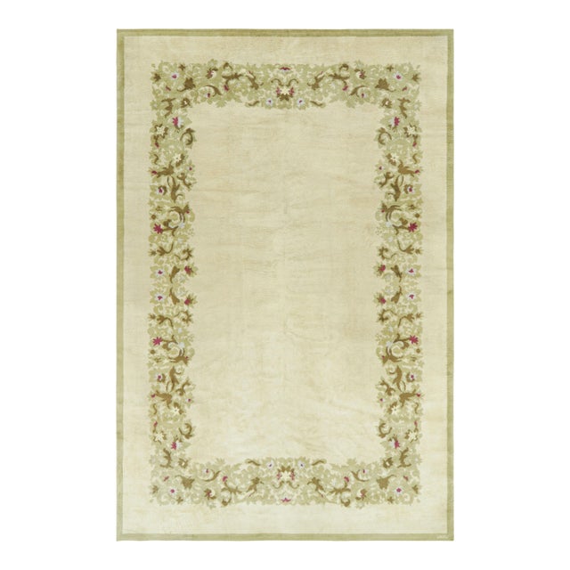 Antique Leleu French Art Deco Rug in Green With Floral Patterns - Rug & Kilim For Sale