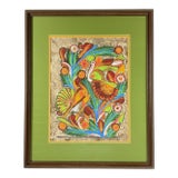 Vintage Mexican Folk Art Amate Bark Painting – "Birds of Paradise" For Sale