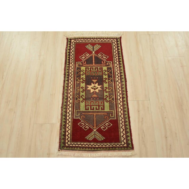 Cabin Malatya Rug 1’9” X 3’7” Red Wool Vintage Tribal Hand-Knotted Oriental Carpet For Sale - Image 3 of 9