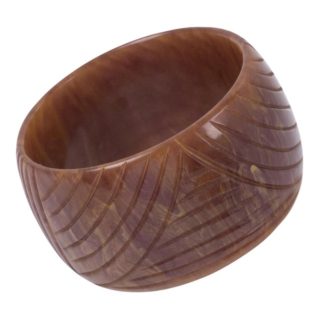 Oversized Bakelite Carved Purple Stardust Marble Bracelet Bangle For Sale