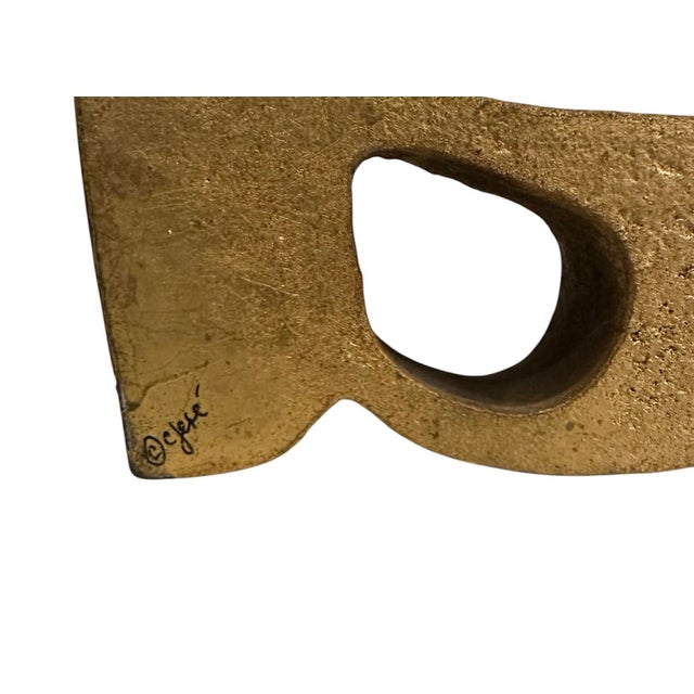 Curtis Jere Vintage Mid Century Signed Curtis Jere "A to Z" Gilded Cast Iron Bookends, a Pair For Sale - Image 4 of 5