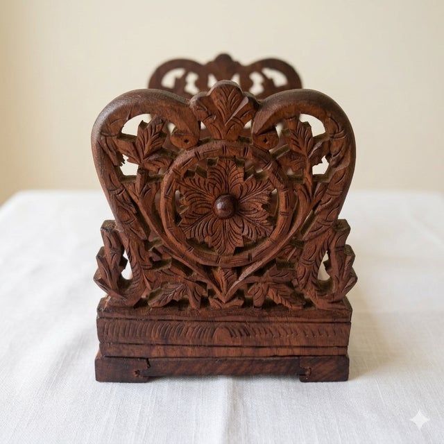 English ​Mid-Century Hand-Carved Sheesham Wood Expanding Book Slide - Anglo-Indian For Sale - Image 3 of 6