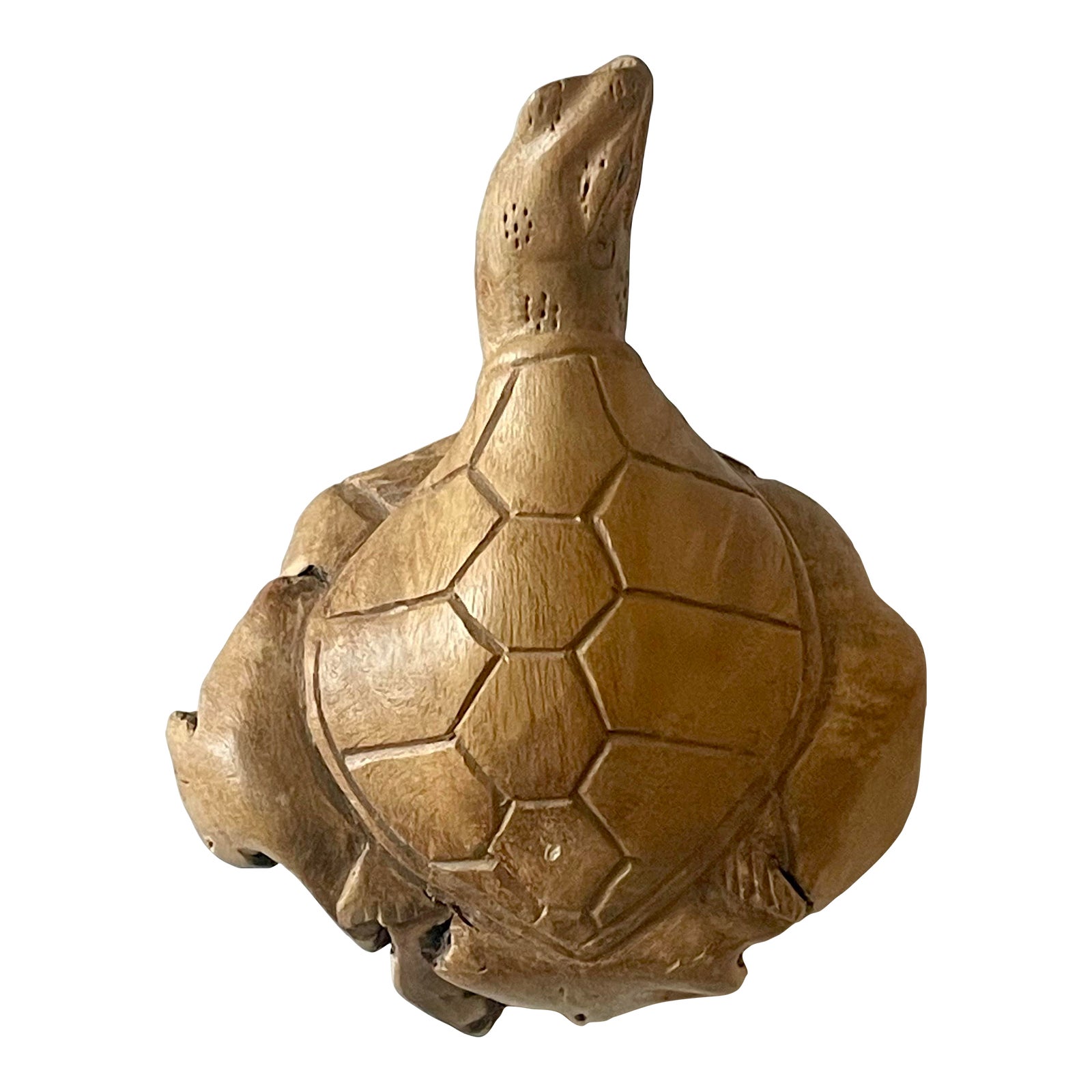 Vintage Feng Shui Burl Root Wood Carved Chinese Turtle | Chairish