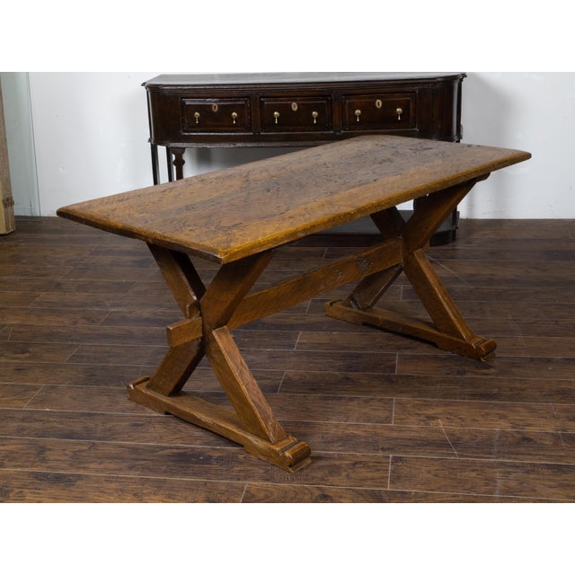 19th Century English 19th Century Oak Sawbuck Table with X-Form Base with Rustic Character For Sale - Image 5 of 12
