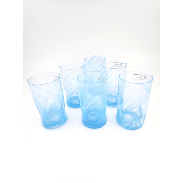 Alessandro Coppola Murano Glass Tumblers in Light Blue Swirl, Italy - Set of 6 For Sale In New York - Image 6 of 9