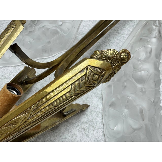 Bronze French Art Deco Degue Bronze Ceiling Light With Four Signed Glass Panels, Circa 1920s For Sale - Image 8 of 18