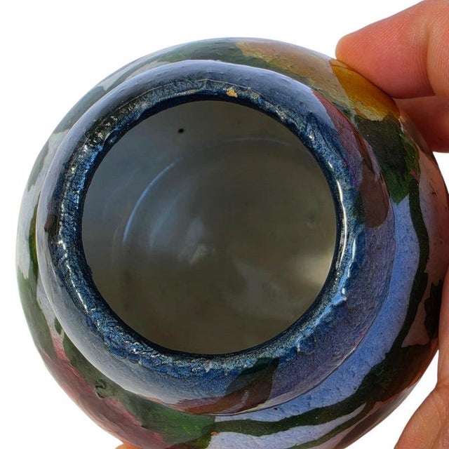 Vintage Hand-Painted Floral Art Pottery Petite Vase With Crazed Glaze For Sale - Image 9 of 16