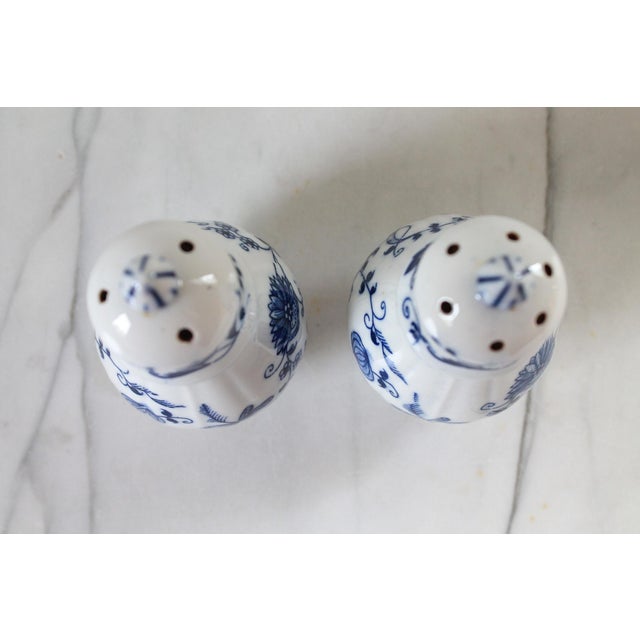 Farmhouse Vintage Blue & White Ceramic Salt & Pepper Shakers For Sale - Image 3 of 5