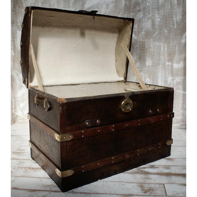 Antique Dome-Topped Leather-Bound Steamer Trunk, 1860s For Sale - Image 10 of 13