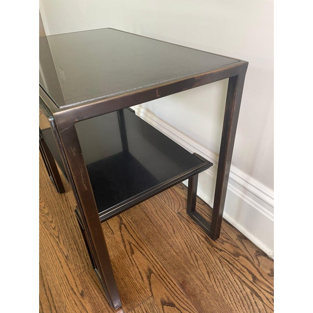 2010s Global Views “One Up” Black Granite & Bronze Iron Rectangular Accent Side Table For Sale - Image 5 of 6