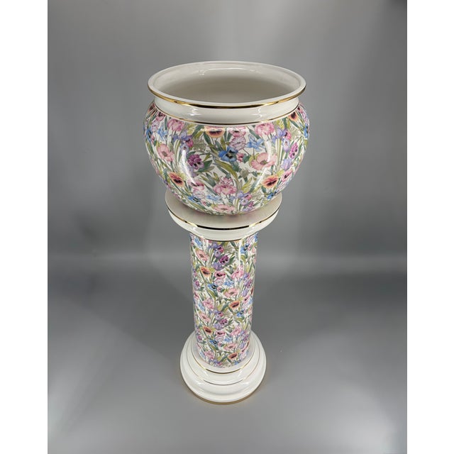 Modern 24 Karat Gold-Gilded Ceramic Plant Stand with Floral Chintz Pattern from Austrolux, Austria, 1980s For Sale - Image 3 of 16