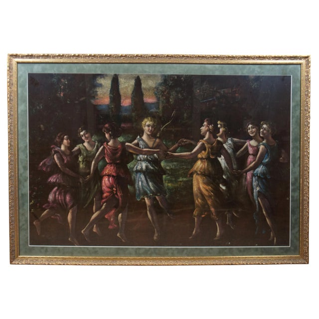 Early 20th Century "Dance of Apollo with Muses" Grand Tour Figurative Oil Painting, Framed For Sale - Image 13 of 13