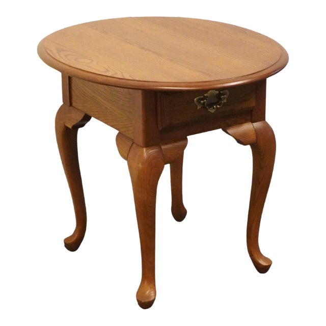 Kincaid Furniture Solid Oak Rustic Country Style 23" Oval Accent End Table For Sale